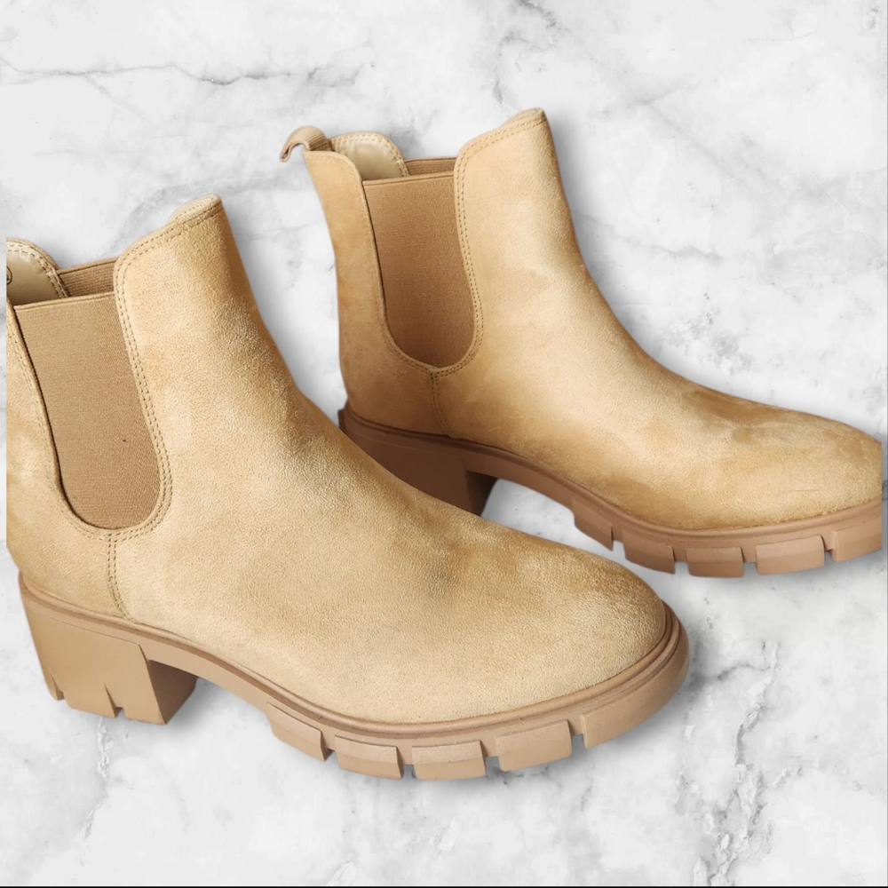 ZBY Tan Women's Chelsea Platform Boots With A Lug Sole- Ankle Boots Size 7.5 - Picture 2 of 10